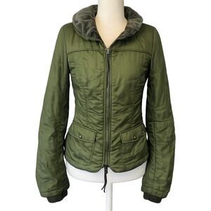 Free People Olive Green Nylon Jacket Velvet Collar Utility Puffer Size 4